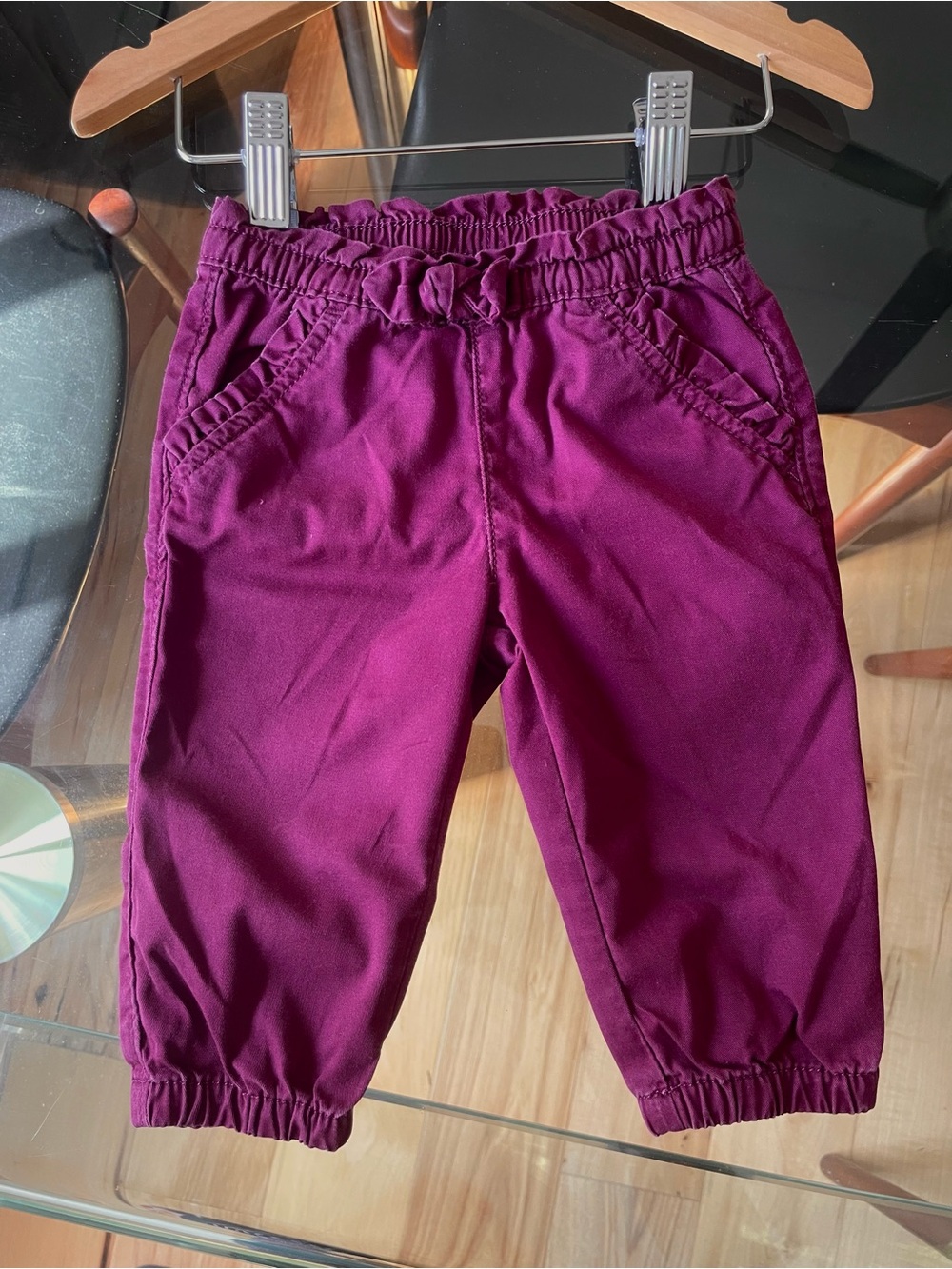 $3 💥GAP Woven Joggers / Baby Girl Pull-On Pants, Plum Purple, Ruffle Trim